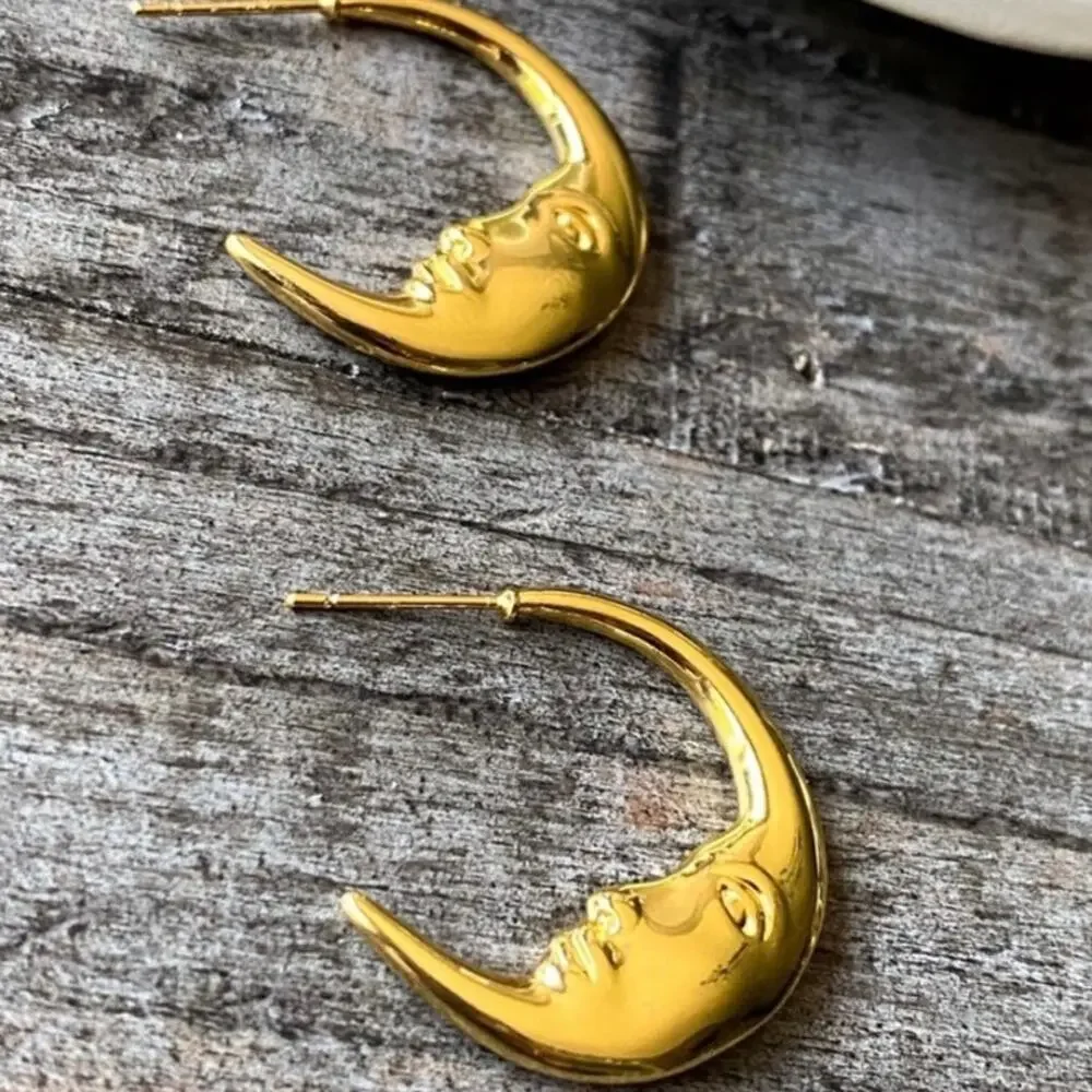 NEW Crescent Moon Face Statement Earrings - Picture 8 of 15